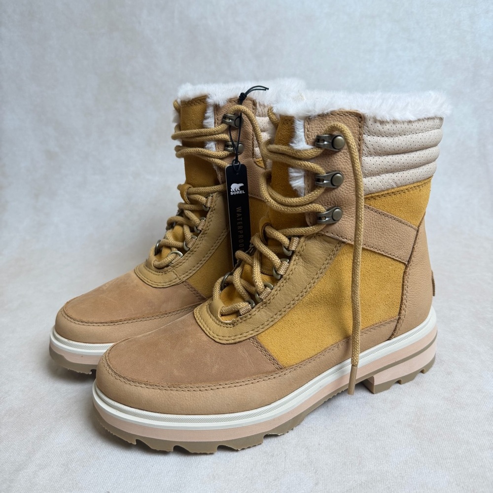 Sorel Lennox Lace Cozy WP Boots Geo Yellow Curry 7.5 Waterproof Insulated - Picture 4 of 14